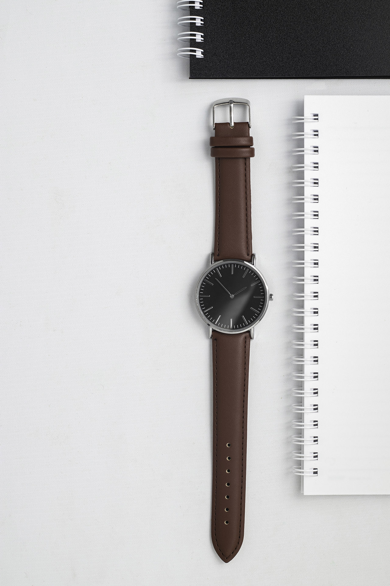 watches-with-brown-leather-strap-white-office-desk